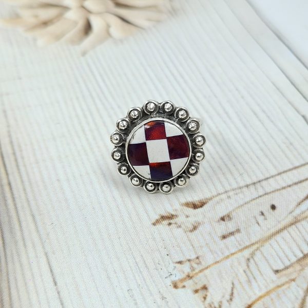 Aurora Opal Checkerboard Size US 7 925 Sterling Silver Ring (REXT67-61) - Image 2