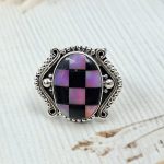 Aurora Opal Checkerboard Size US 8 925 Sterling Silver Ring (REXT67-63)
