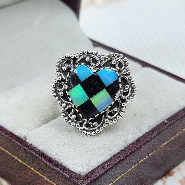 Aurora Opal Checkerboard Size US 7 925 Sterling Silver Ring (REXT67-65) - Image 2
