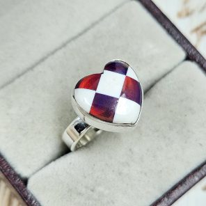 Aurora Opal Checkerboard Size US 7 925 Sterling Silver Ring (REXT67-66)