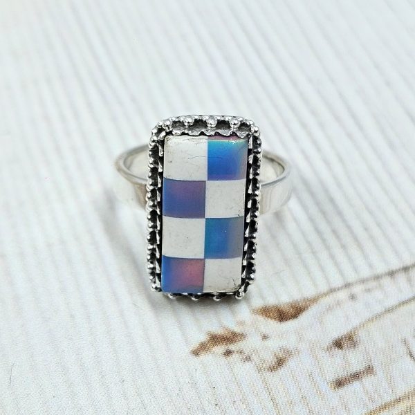 Aurora Opal Checkerboard Size US 7 925 Sterling Silver Ring (REXT67-67) - Image 2