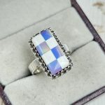 Aurora Opal Checkerboard Size US 7 925 Sterling Silver Ring (REXT67-67)
