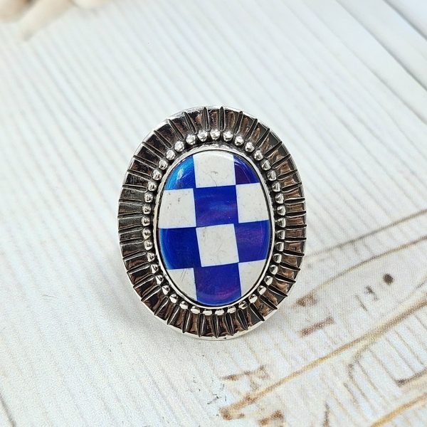 Aurora Opal Checkerboard Size US 9 925 Sterling Silver Ring (REXT67-70) - Image 2