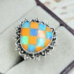 Aurora Opal Checkerboard Size US 7 925 Sterling Silver Ring (REXT67-71)