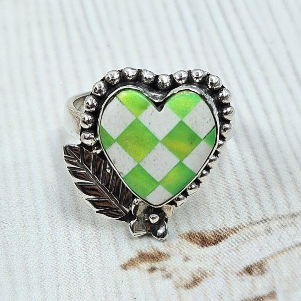Aurora Opal Checkerboard Size US 9 925 Sterling Silver Ring (REXT67-75) - Image 2