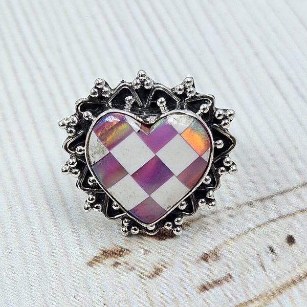 Aurora Opal Checkerboard Size US 6 925 Sterling Silver Ring (REXT67-76) - Image 2