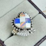 Aurora Opal Checkerboard Size US 8 925 Sterling Silver Ring (REXT67-77)