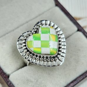 Aurora Opal Checkerboard Size US 8 925 Sterling Silver Ring (REXT67-81)