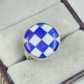 Aurora Opal Checkerboard Size US 8 925 Sterling Silver Ring (REXT67-88)