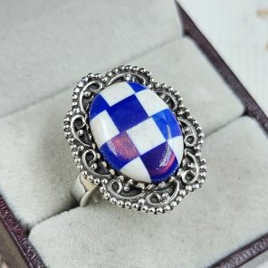 Aurora Opal Checkerboard Size US 6 925 Sterling Silver Ring (REXT67-91)