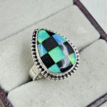 Aurora Opal Checkerboard Size US 7 925 Sterling Silver Ring (REXT67-94)