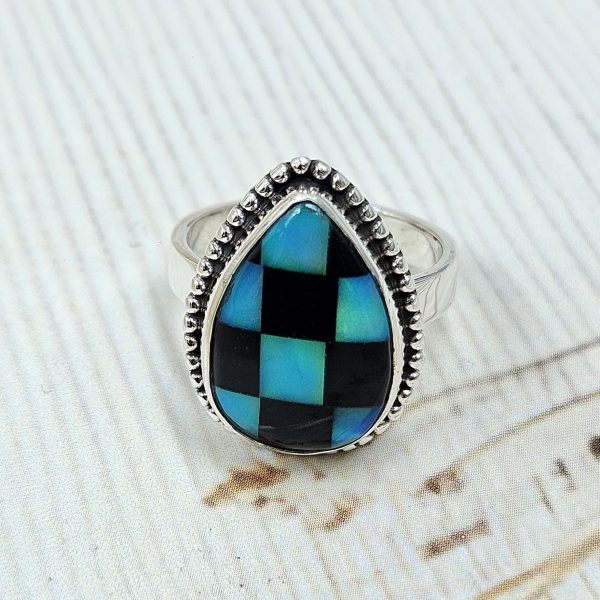 Aurora Opal Checkerboard Size US 7 925 Sterling Silver Ring (REXT67-94) - Image 2