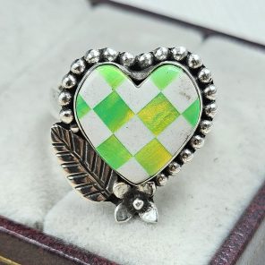 Aurora Opal Checkerboard Size US 9 925 Sterling Silver Ring (REXT67-135)