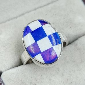 Aurora Opal Checkerboard Size US 8 925 Sterling Silver Ring (REXT67-122)