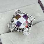 Aurora Opal Checkerboard Size US 7 925 Sterling Silver Ring (REXT67-109)