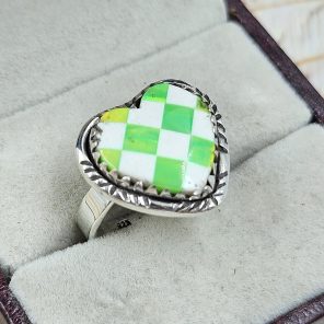 Aurora Opal Checkerboard Size US 6 925 Sterling Silver Ring (REXT67-101)