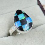 Aurora Opal Checkerboard Size US 7 925 Sterling Silver Ring (REXT67-110)