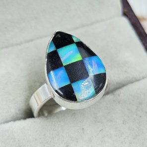 Aurora Opal Checkerboard Size US 7 925 Sterling Silver Ring (REXT67-110)