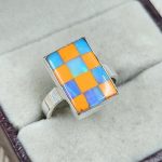 Aurora Opal Checkerboard Size US 7 925 Sterling Silver Ring (REXT67-119)