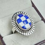 Aurora Opal Checkerboard Size US 8 925 Sterling Silver Ring (REXT67-124)