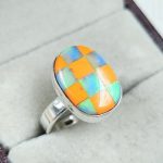 Aurora Opal Checkerboard Size US 7 925 Sterling Silver Ring (REXT67-111)