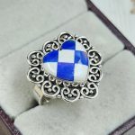 Aurora Opal Checkerboard Size US 8 925 Sterling Silver Ring (REXT67-125)