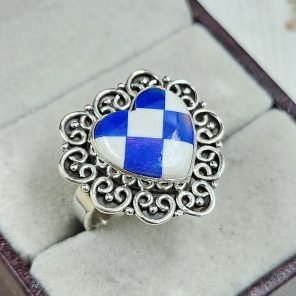 Aurora Opal Checkerboard Size US 8 925 Sterling Silver Ring (REXT67-125)