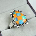 Aurora Opal Checkerboard Size US 8 925 Sterling Silver Ring (REXT67-126)