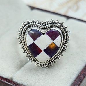 Aurora Opal Checkerboard Size US 9 925 Sterling Silver Ring (REXT67-141)