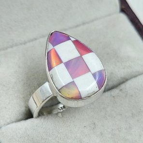 Aurora Opal Checkerboard Size US 7 925 Sterling Silver Ring (REXT67-120)