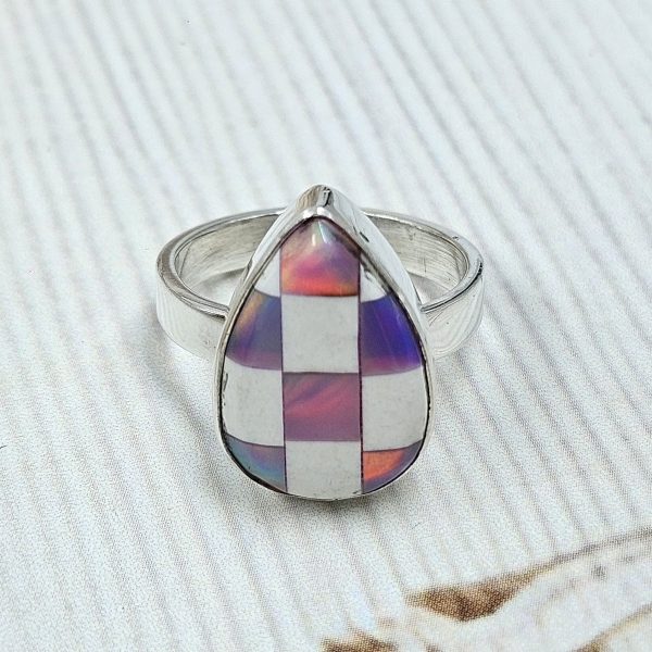 Aurora Opal Checkerboard Size US 7 925 Sterling Silver Ring (REXT67-120) - Image 2