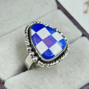 Aurora Opal Checkerboard Size US 6 925 Sterling Silver Ring (REXT67-108)