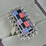 Aurora Opal Checkerboard Size US 10 925 Sterling Silver Ring (REXT67-150)