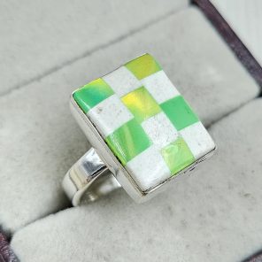 Aurora Opal Checkerboard Size US 8 925 Sterling Silver Ring (REXT67-134)
