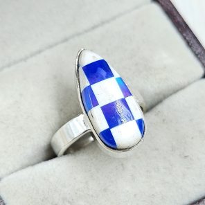 Aurora Opal Checkerboard Size US 9 925 Sterling Silver Ring (REXT67-145)