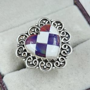 Aurora Opal Checkerboard Adjustable  925 Sterling Silver Ring (REXT67-154)