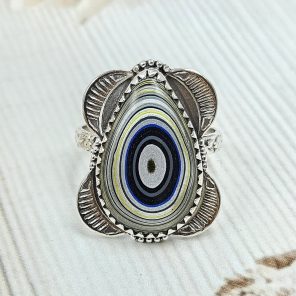 Fordite Size US 10 925 Sterling Silver Ring (REXT22-37)