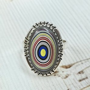 Fordite Size US 10 925 Sterling Silver Ring (REXT22-36)
