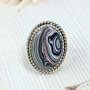 Fordite Size US 9 925 Sterling Silver Ring (REXT22-40)