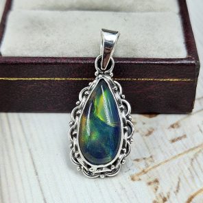 Aurora Opal 1.5" 925 Sterling Silver Pendant (RS17-544)