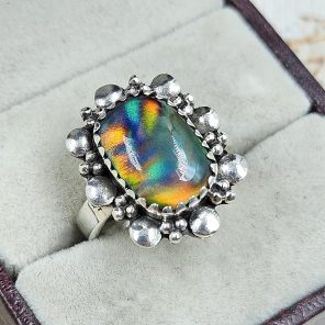 Aurora Opal Size US 8 925 Sterling Silver Ring (RS17-533)
