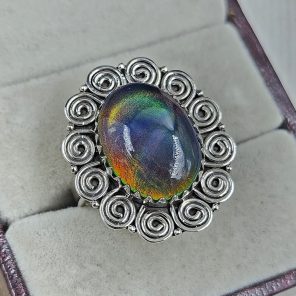 Aurora Opal Size US 8 925 Sterling Silver Ring (RS17-535)