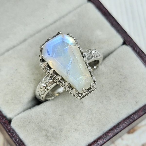 Rainbow Moonstone Coffin 925 Sterling Silver Ring (RS15-217) - Image 3