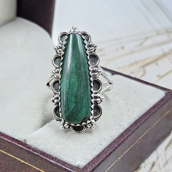 Malachite Size US 8 925 Sterling Silver Ring (RS19-78)