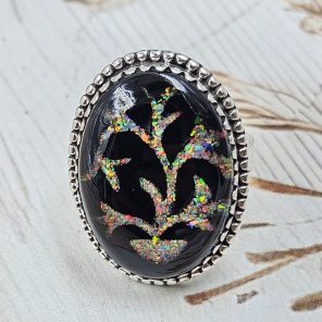 Aurora Opal Inlay Size US 6 925 Sterling Silver Ring (RS35-14)