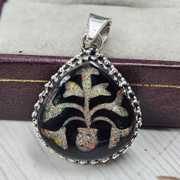 Aurora Opal Inlay 1.25" 925 Sterling Silver Pendant (RS35-33)