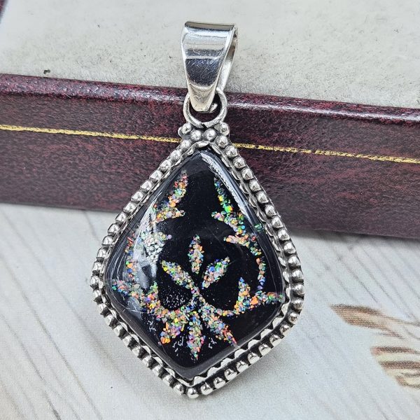 Aurora Opal Inlay 1.5" 925 Sterling Silver Pendant (RS35-38)