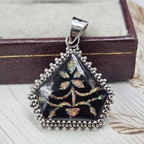 Aurora Opal Inlay 1.5" 925 Sterling Silver Pendant (RS35-39)