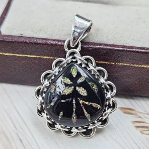Aurora Opal Inlay 1.25" 925 Sterling Silver Pendant (RS35-42)