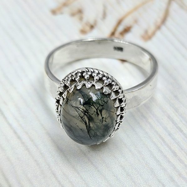 Moss Agate 925 Sterling Silver Ring (REXT60-114)